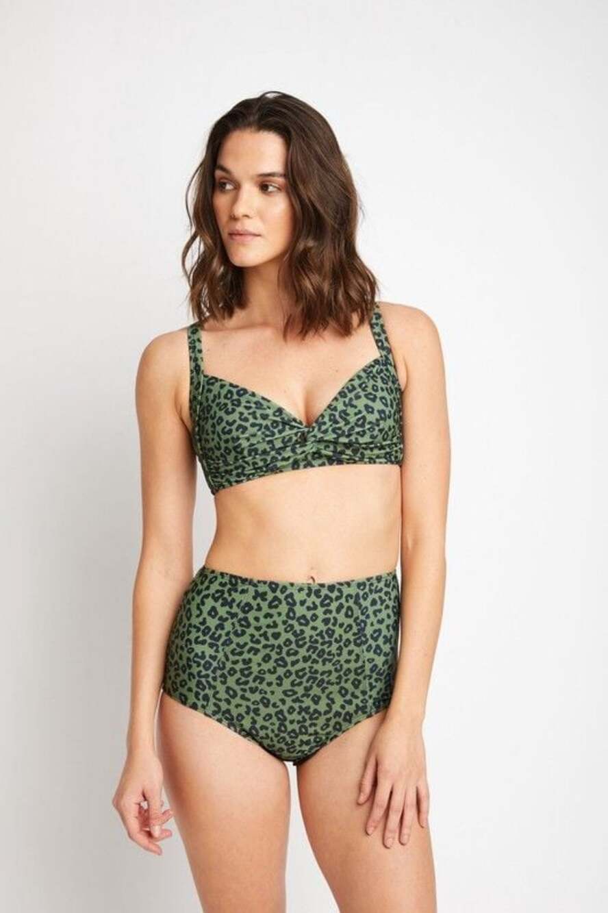 Marina West Swim Take A Dip Twist High-Rise Bikini in Olive Leopard, XXL